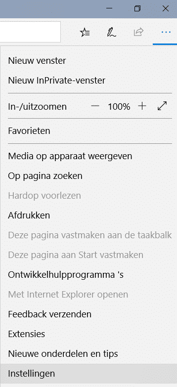 Edge browser Instellingen