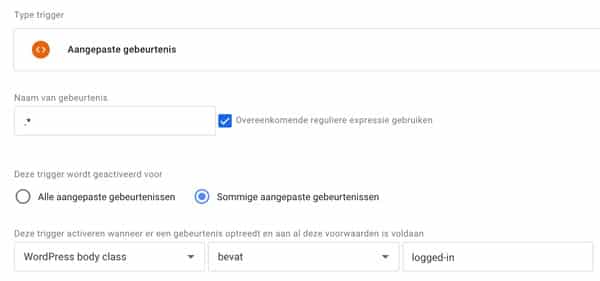 GTM trigger wp logged in class