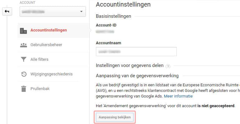 Gebruikersovereenkomst Google Analytics