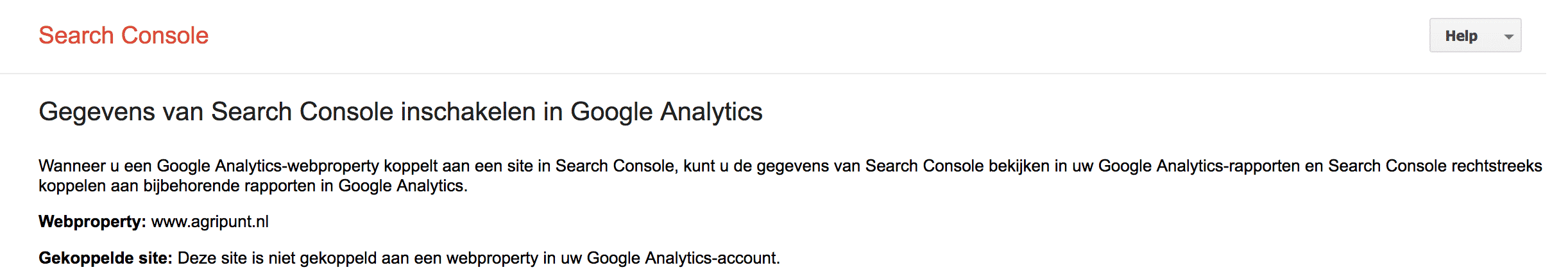 Kies Google Search Console property voor koppeling met Google Analytics