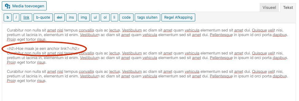 Anchor link plaatsen in WordPress