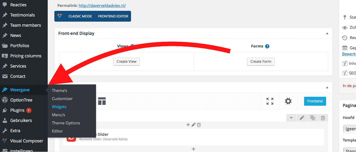 ga naar de widgets binnen wordpress