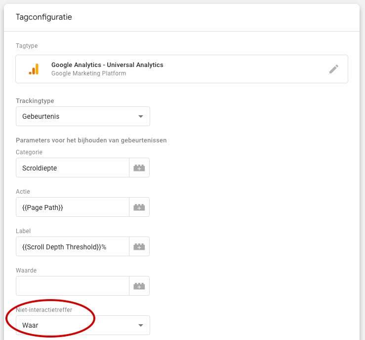 Niet-interactie GTM scroldiepte