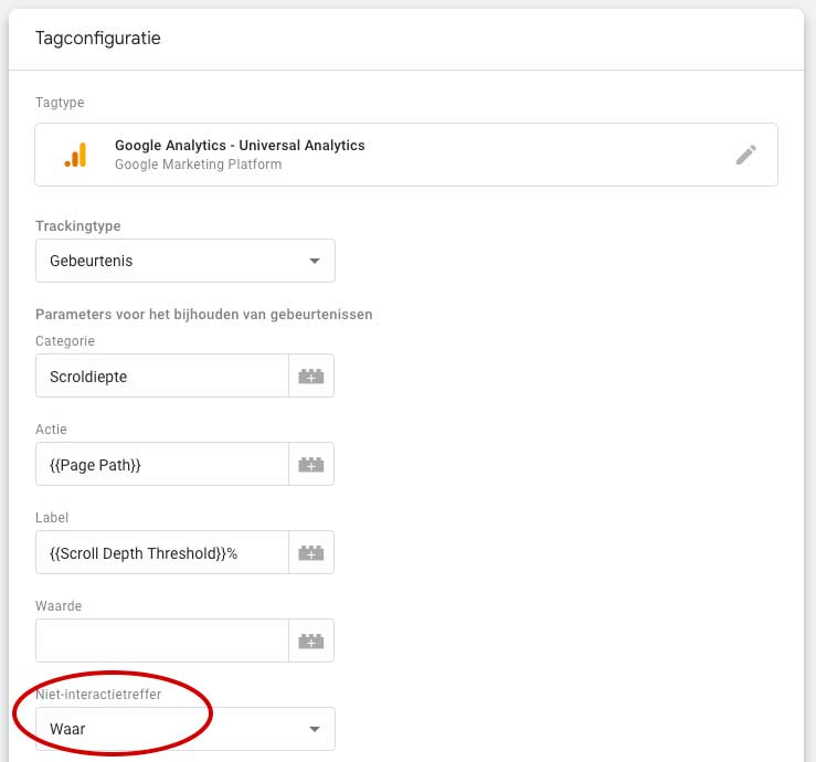 Niet-interactie GTM scroldiepte