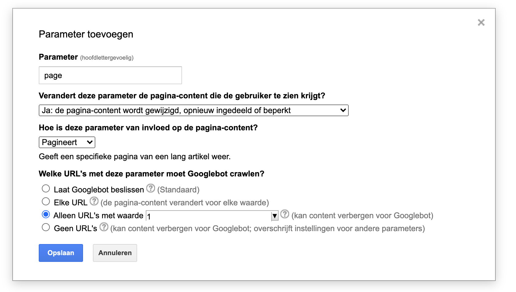 Google Search Console URL parameter toevoegen