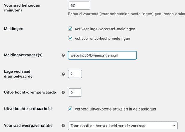 WooCommerce algemene instellingen voorraad