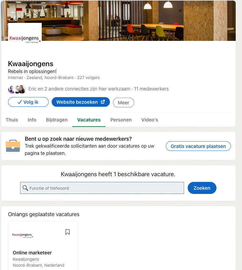 LinkedIn-vacature - zakelijk account