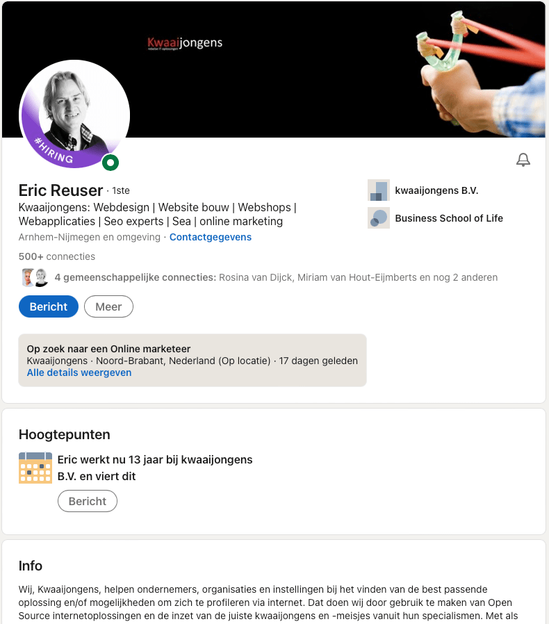 persoonlijk profiel LinkedIn vacature