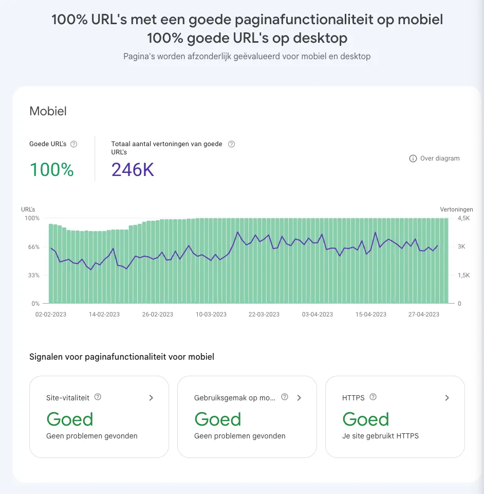 Rapport over paginafunctionaliteit binnen Google Search Console