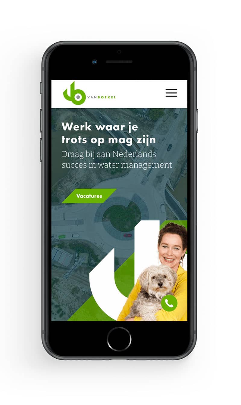 Mobiele weergave van werken-bij pagina op WordPress website van Van Boekel uit Uden.