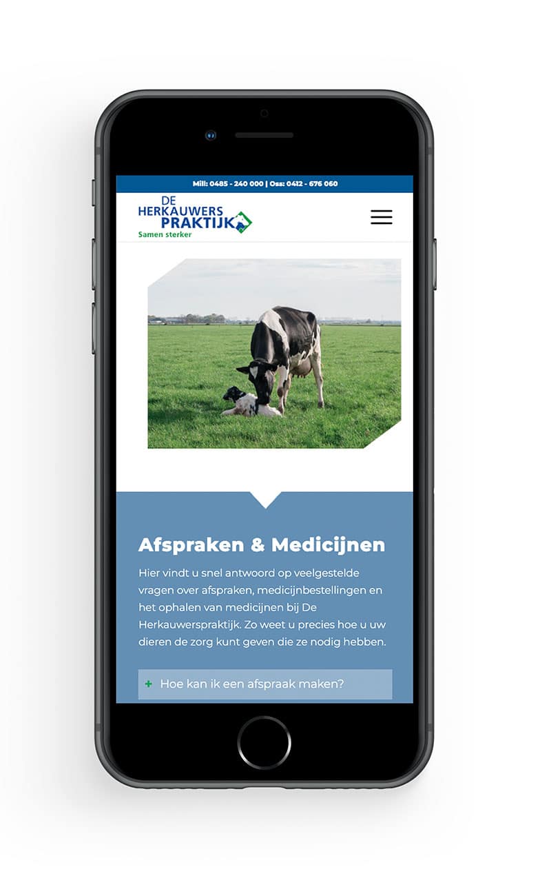 Praktijkwebsite mobiele weergave.