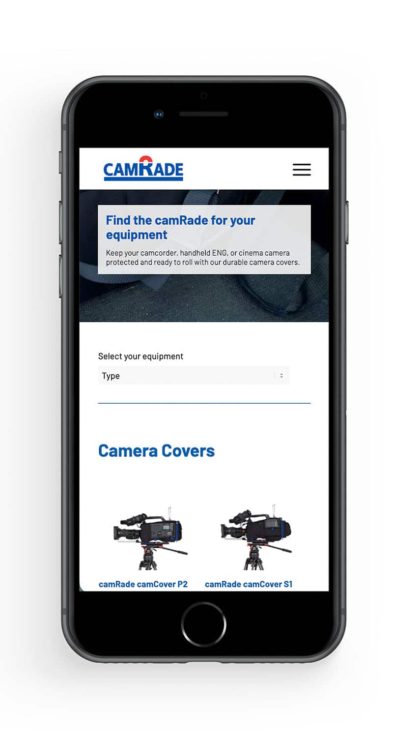 Mobiele weergave dealerwebsite internationaal bedrijf Camrade.