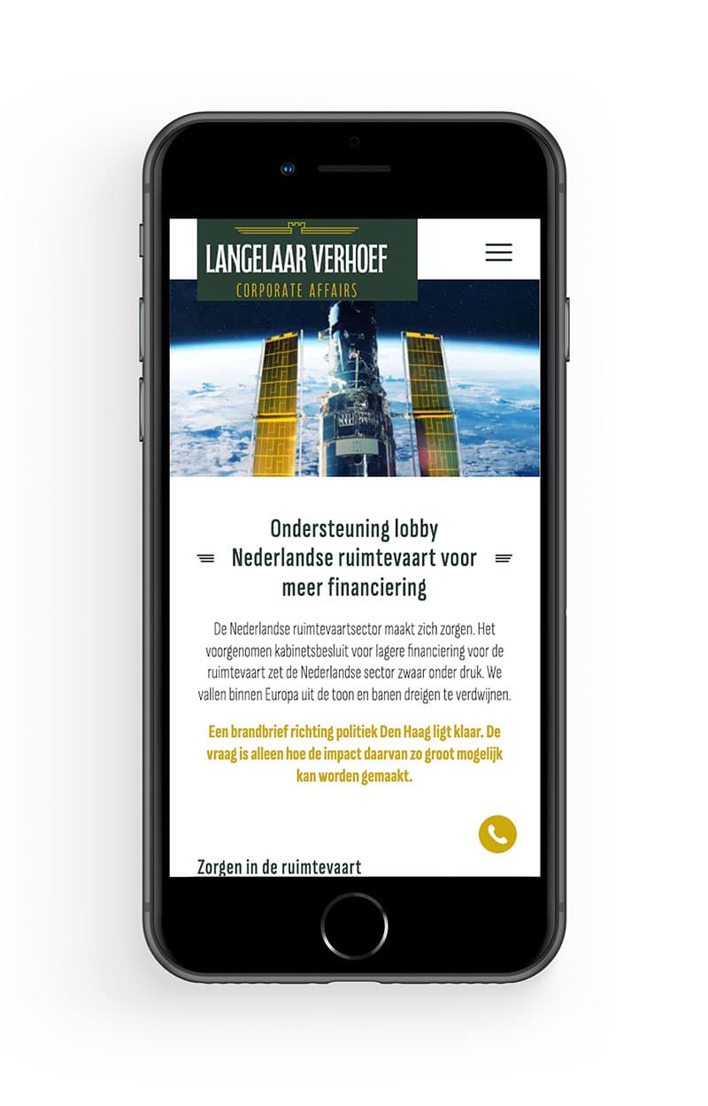 Mobile corporate website in WordPress voor LVCA, ontwikkeld in Brabant.